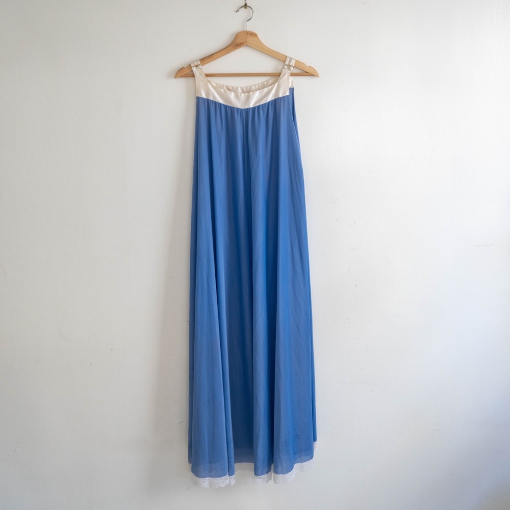 Vintage Blue Chiffon Slip Dress | Sheer Overlay | Tie Detail | Ethereal Maxi - Picture 2 of 4